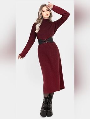Disturbia Nightjar Ombre Burgundy Knit Turtleneck Dress
